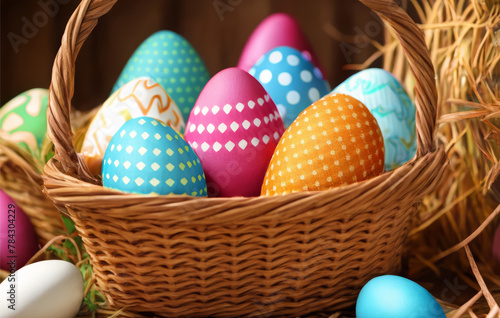 Easter Eggs in Basket: Colorful Holiday Decoration