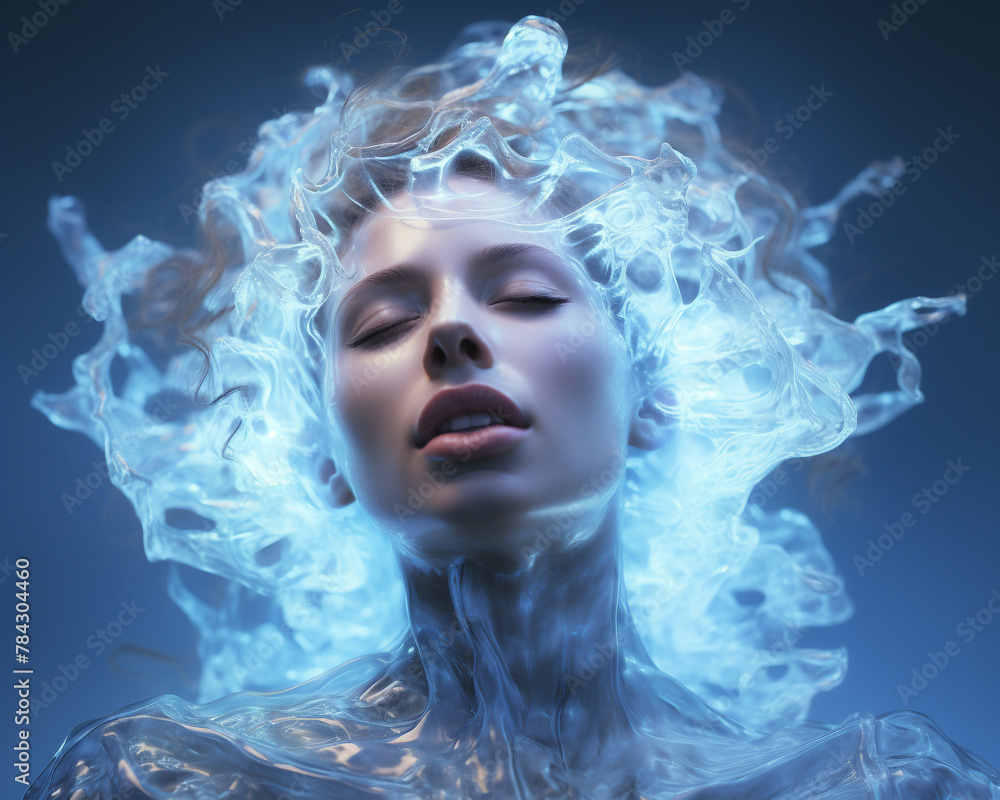 3D-rendered, hyper-realistic water surface waving and splashing like dancing shape 3D-rendered, hyper-realistic water surface waving and splashing like dancing shape