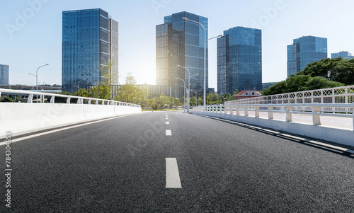 Highway overpass near office buildings