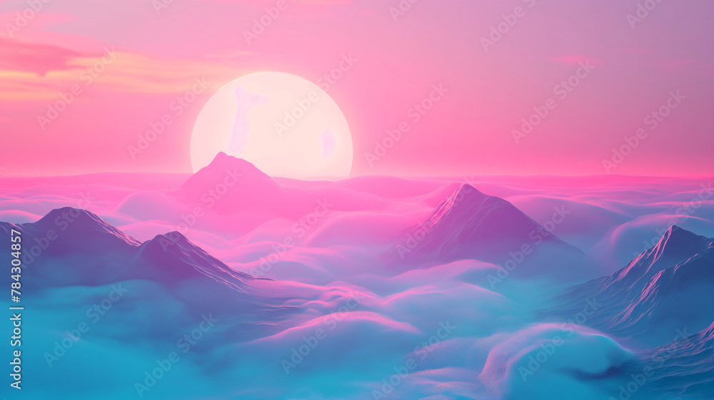 Synthwave Sunset Over Digital Landscape.