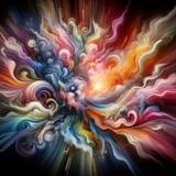 This vibrant digital artwork showcases a whirl of colors mimicking a cosmic explosion, blending tones and textures dynamically.. AI Generation
