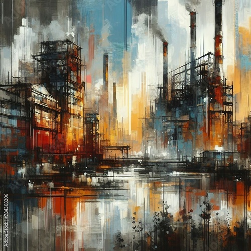 Urban Elegance: Raw Beauty of Industrial Landscapes in Bold Brushstrokes