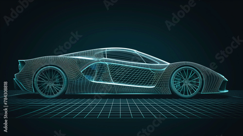 Futuristic Wireframe Sports Car Digital Concept Design