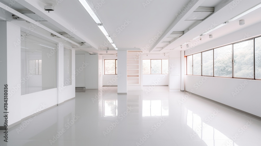 empty futuristic corridor with white walls.