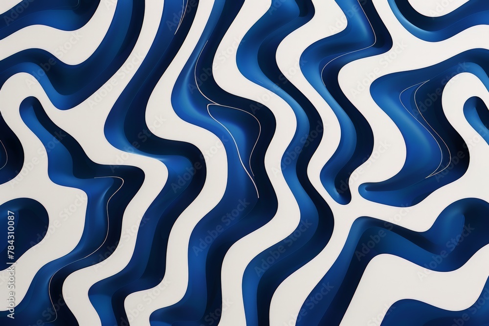 Blue and white abstract painting with wavy lines Blue and white abstract painting with wavy lines