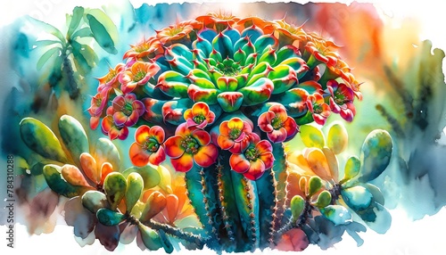 Watercolor Painting of an Euphorbia Candelabrum Cactus