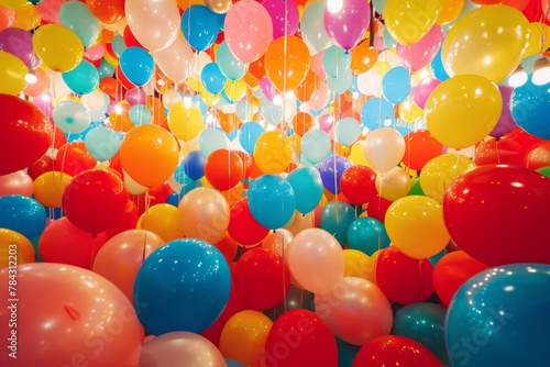 A room filled with colorful balloons