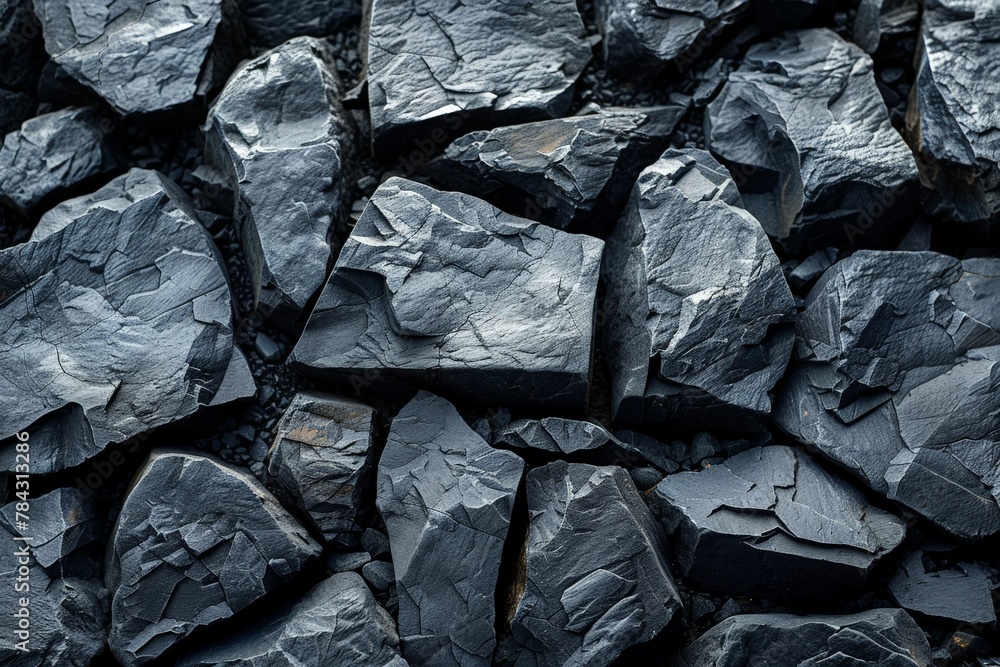 A pile of black rocks