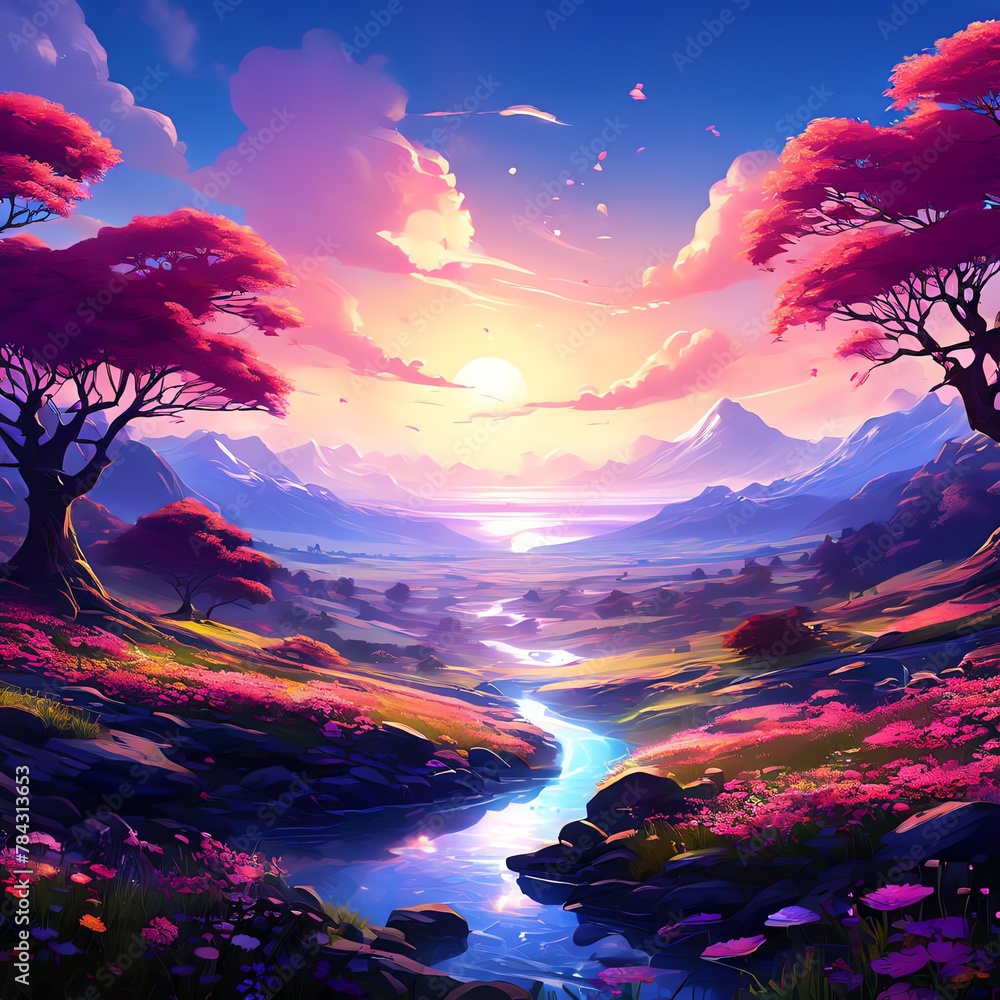 pink and blue sky sunset spring artwork