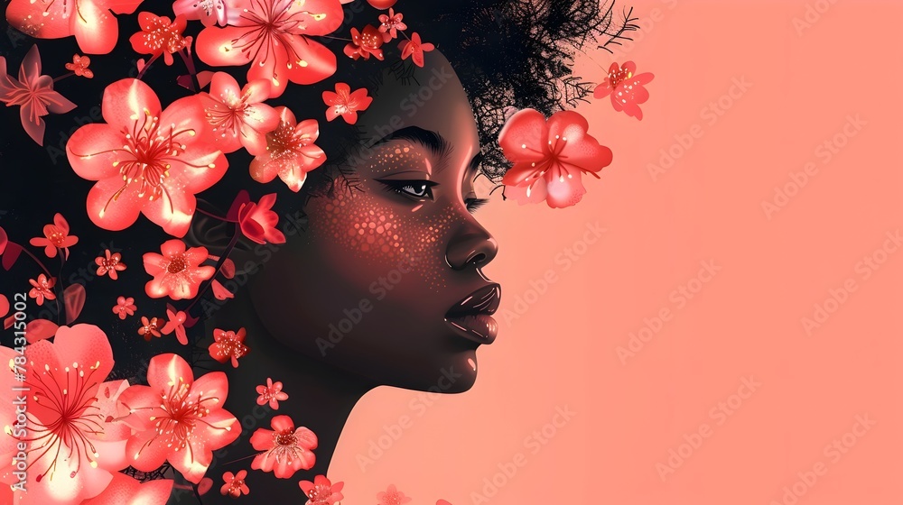 Serene African American Woman with Floral Adornment in Portrait
