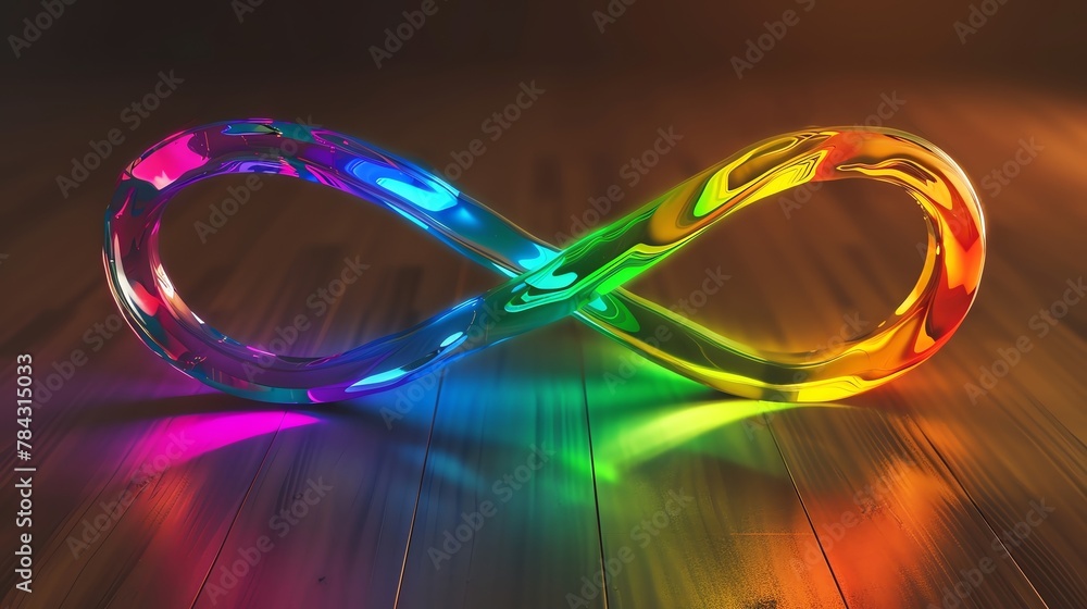 A rainbow-colored infinity symbol shines brightly, raising awareness for autism spectrum disorders and celebrating neurodiversity A rainbow-colored infinity symbol shines brightly, raising awareness for autism spectrum disorders and celebrating neurodiversity