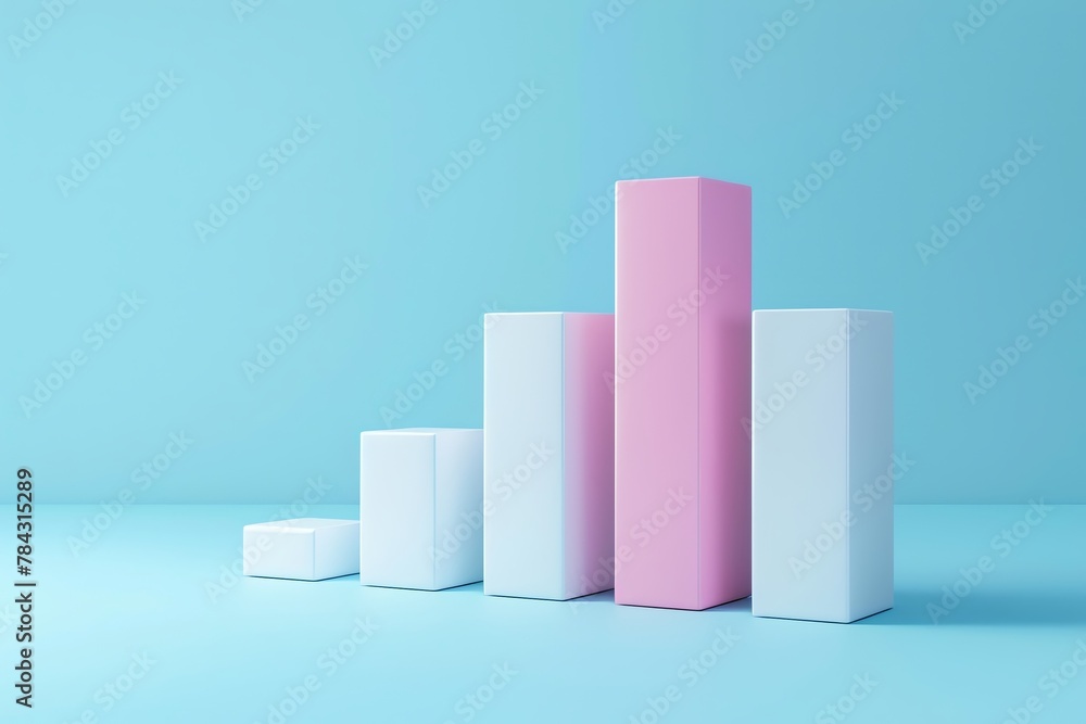 A minimalist 3D bar graph set against a solid background, illustrating the concept of business growth A minimalist 3D bar graph set against a solid background, illustrating the concept of business growth