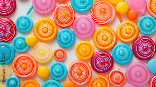 A playful, whimsical pattern with an array of colorful plastic lollipops for a background Ai Generative