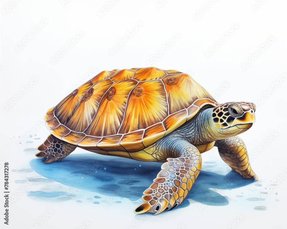 Obraz premium Watercolor painting of a sea turtle. It can live in the sea at any time. They will never come on land. In addition to laying eggs by females only.