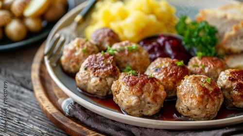 Medisterkaker is a traditional Norwegian dish consisting of pork meatballs.
