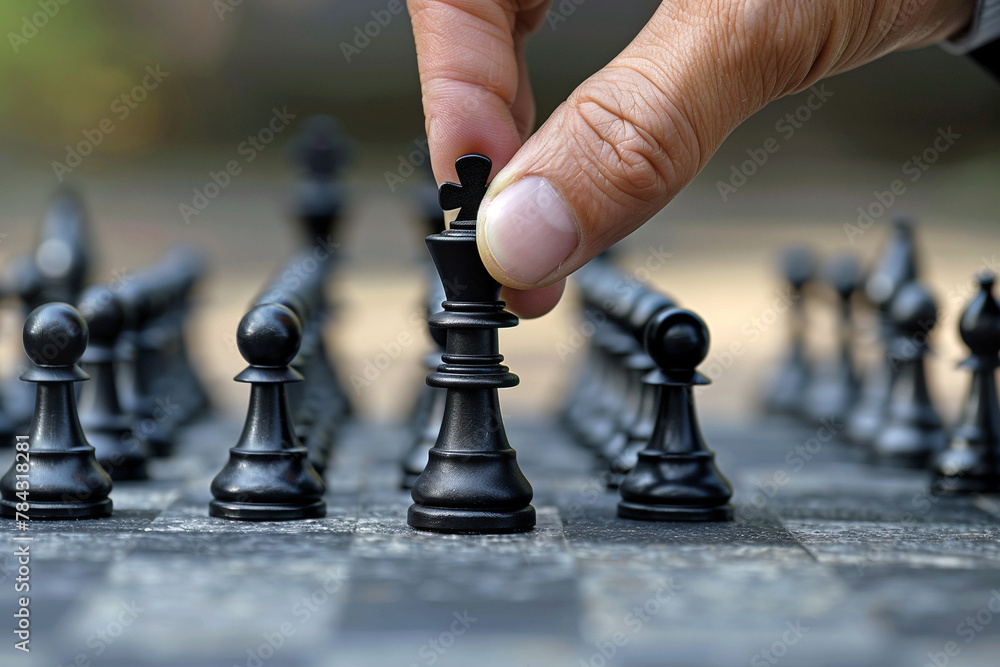 Businessman holding a chess figure. The concept of proper business management and personnel search Businessman holding a chess figure. The concept of proper business management and personnel search