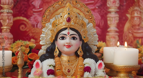 Indian Hindu Goddess Sheetla Mata at divine environment. sheetla Puja, divine Theme, closeup, chunni photo