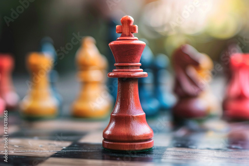 Photos of chess pieces symbolizing people or company employees. Concept of successful team building