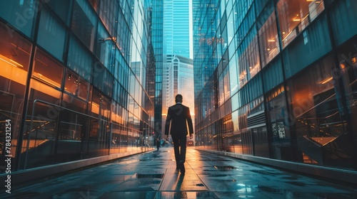 Businessman Walking in Urban Cityscape photo