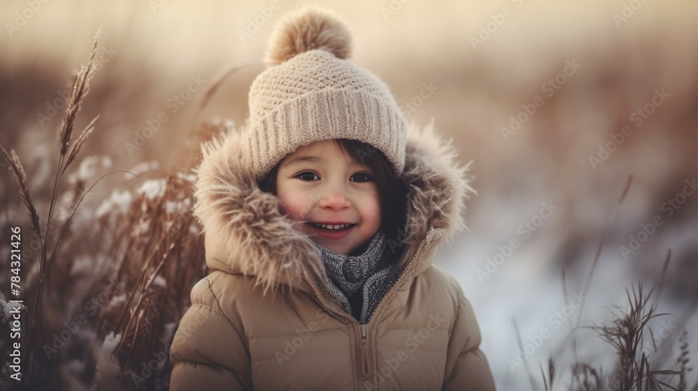 Portrait of a little girl in a snowy park. Сhild playing in the winter. Portrait of a little girl in a snowy park. Сhild playing in the winter.