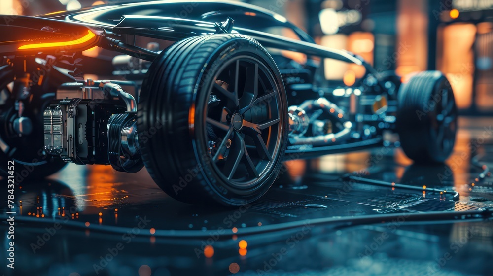 Fototapeta premium Futuristic Car Concept on Glossy Urban Street