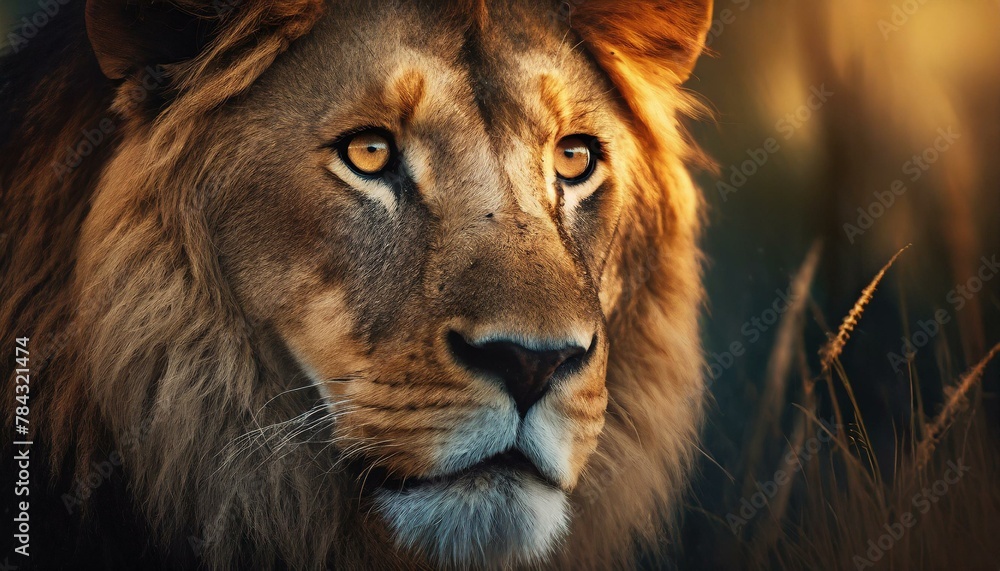 野生のライオンの顔のアップ_01 - obrazy, fototapety, plakaty 