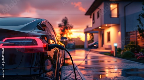 Electric Car Charging at Sunset © Thanaporn