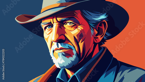 An old man in a cowboy hat, a portrait of an old cowboy with an expressive look.The old cowboy:a photo portrait with an expressive look.A wise look:photo portrait of an old cowboy. Wild West