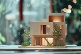 maquette de maison en carton avec petites lumières et végétation, illustration habitation, ia générative