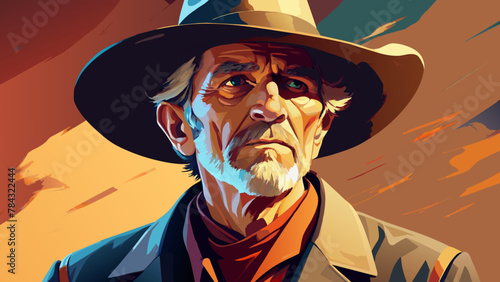An old man in a cowboy hat, a portrait of an old cowboy with an expressive look.The old cowboy:a photo portrait with an expressive look.A wise look:photo portrait of an old cowboy. Wild West