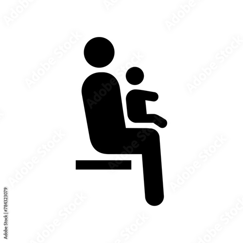 Priority seats for people with small children. Vector illustration of symbol isolated on white background. Woman sitting with small child on her knee. Priority seats indicator.