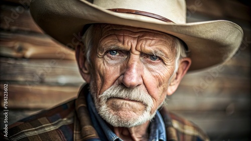 An old man in a cowboy hat, a portrait of an old cowboy with an expressive look.The old cowboy:a photo portrait with an expressive look.A wise look:photo portrait of an old cowboy. Wild West © Алишер