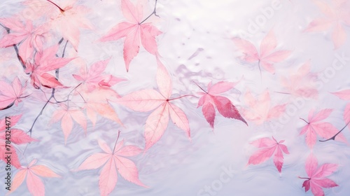Pink leaves on the surface of the water. Beautiful background with water ripples for product presentation. Summer refreshing background.