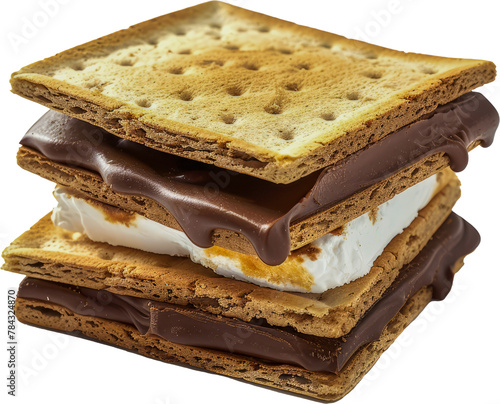 Delicious stacked s'mores with melted chocolate cut out png on transparent background