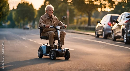 Senior man on an electric scooter for the disabled.