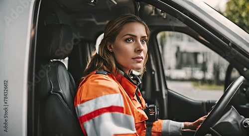 Female paramedic ambulance driver. photo