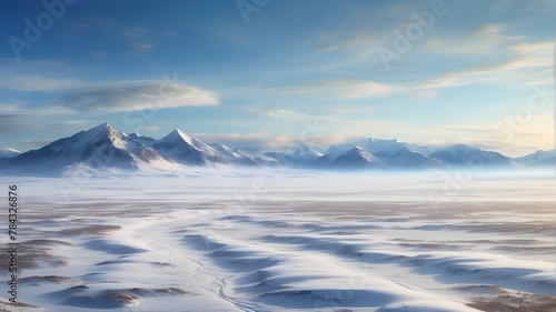 A vast frozen tundra stretching out to the distant mountains  © Kashif arts
