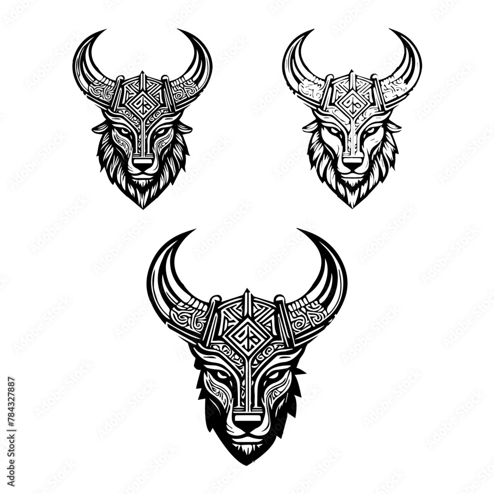 Fototapeta premium Set Of Deer Head Portrait White Sketches Isolated On Black Background