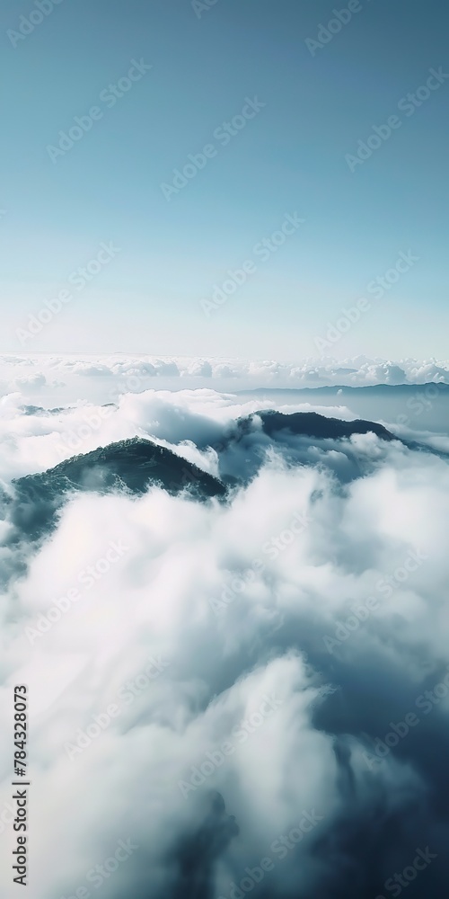 High altitude clouds, close up, from mountain peak, clear sky