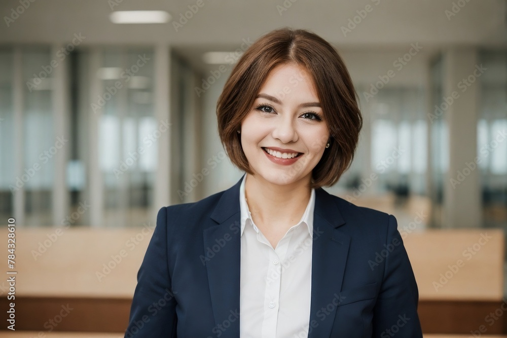 Stylish senior businesswoman confidently standing against a modern office background with copy space. Stylish senior businesswoman confidently standing against a modern office background with copy space.