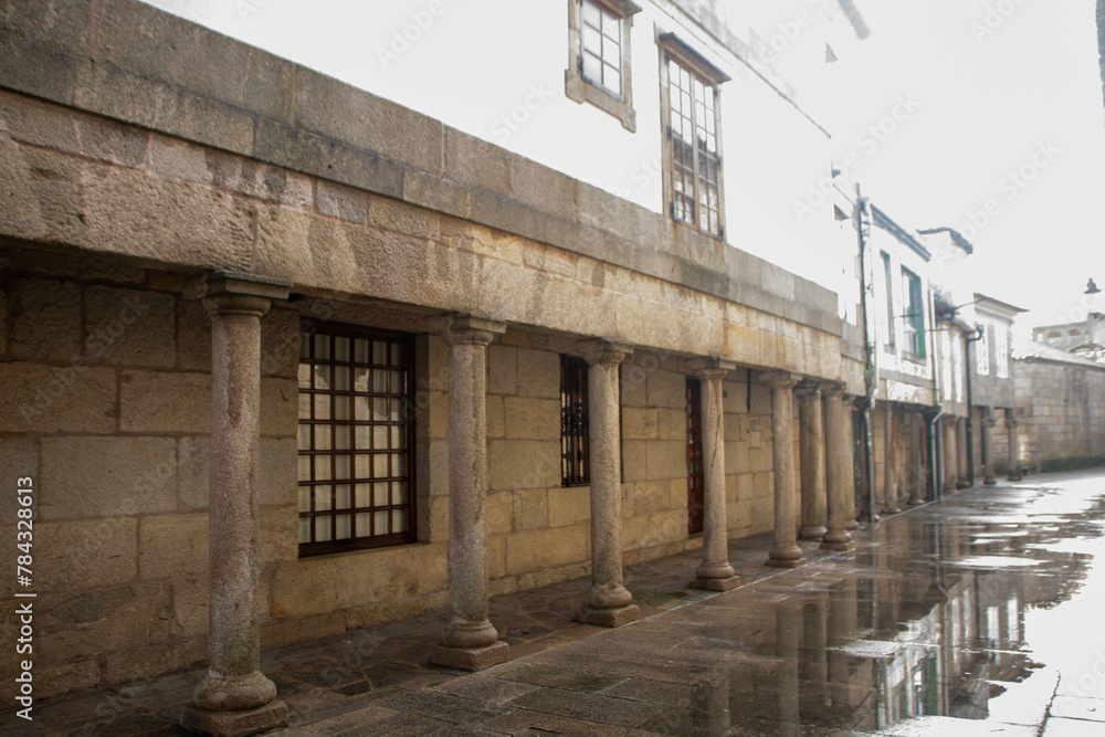 At Baiona - Spain - on november 2023 -historic center of the town with old architectures
