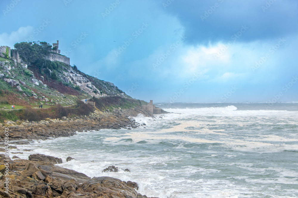 At Baiona - Spain - on november 2023 - landscape of the coast of Galicia on Atlantic ocean