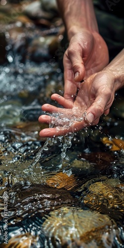 Stream water testing, close up, scientistâ€™s hands, pristine stream 