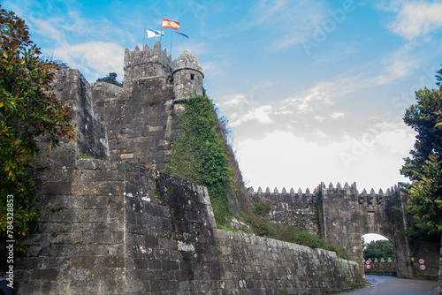 Obraz na płótnie At Baiona - Spain - on november 2023 - old fortress of monte boi or monte real, overlooking the city and sea w salonie