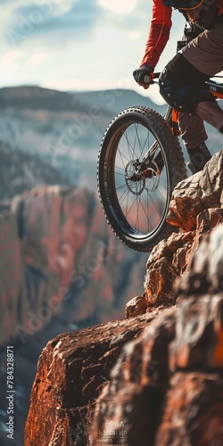Mountain unicyclist, close up, diagonal angle, rugged terrain