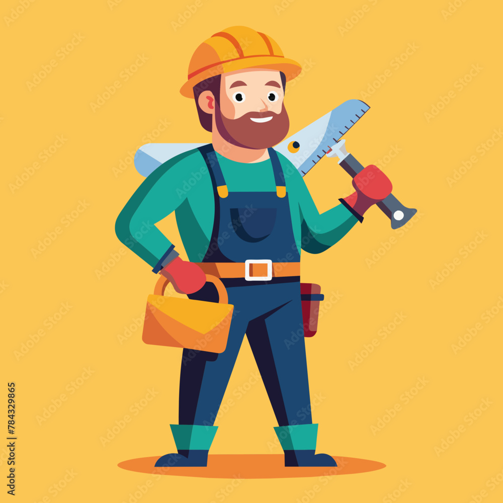 Construction Worker Holding Tool Belt, Tradesman, Handyman Illustration