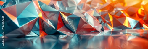 abstract low poly background with red, blue and orange colors
