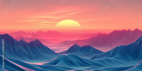 Beautiful sunset landscape with mountains background