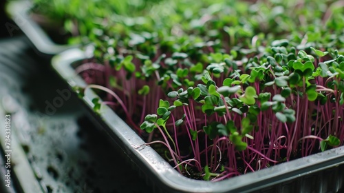 Tray with radish microgreens, ready for slicing and packaging