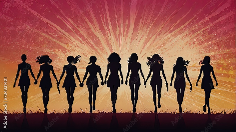 Fototapeta premium March 8, women, international women's day, girl power. Set of vector illustrations. Flat design AI generated